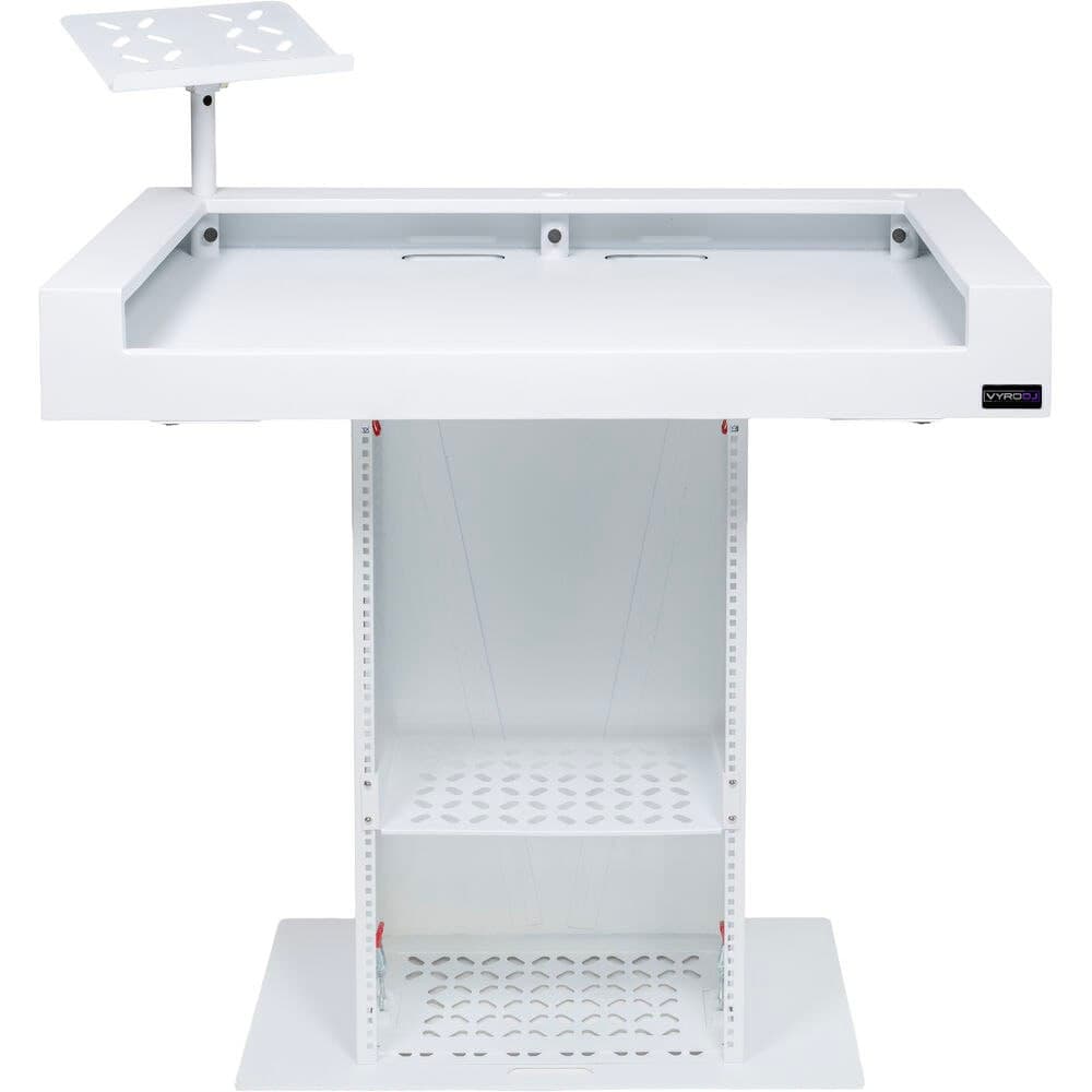 Front view of the white VYRODJ workstation